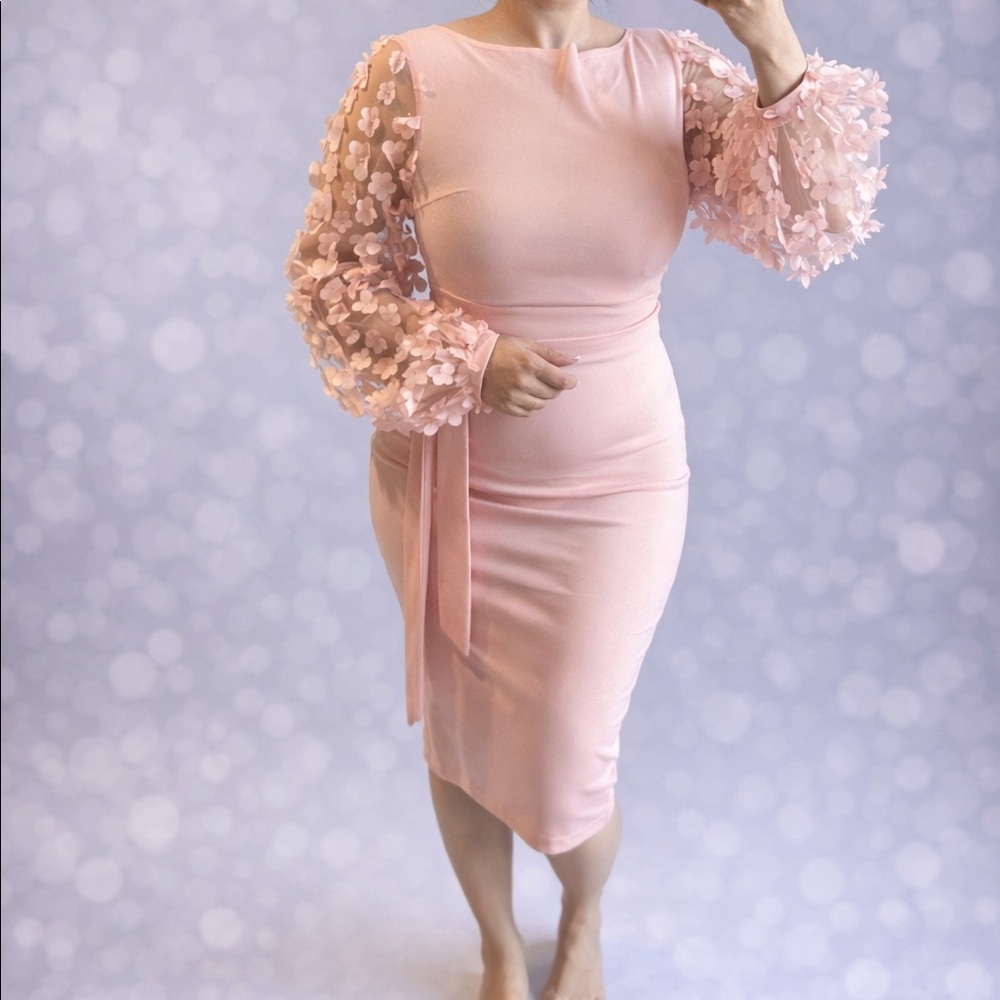 Blush Pink Floral Sleeve Bodycon Dress
